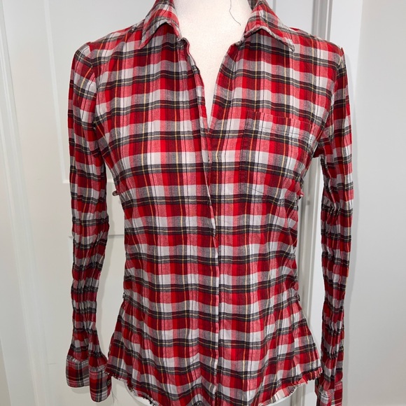 Theory Red and White Plaid Button Down Shirt - Picture 1 of 6